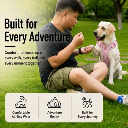 PawWave No Pull Dog Harness with Hidden Tracking Tag Holder– Soft Padded Reflective Vest plus Car Safety Leash set perfectly for small to Large Dogs