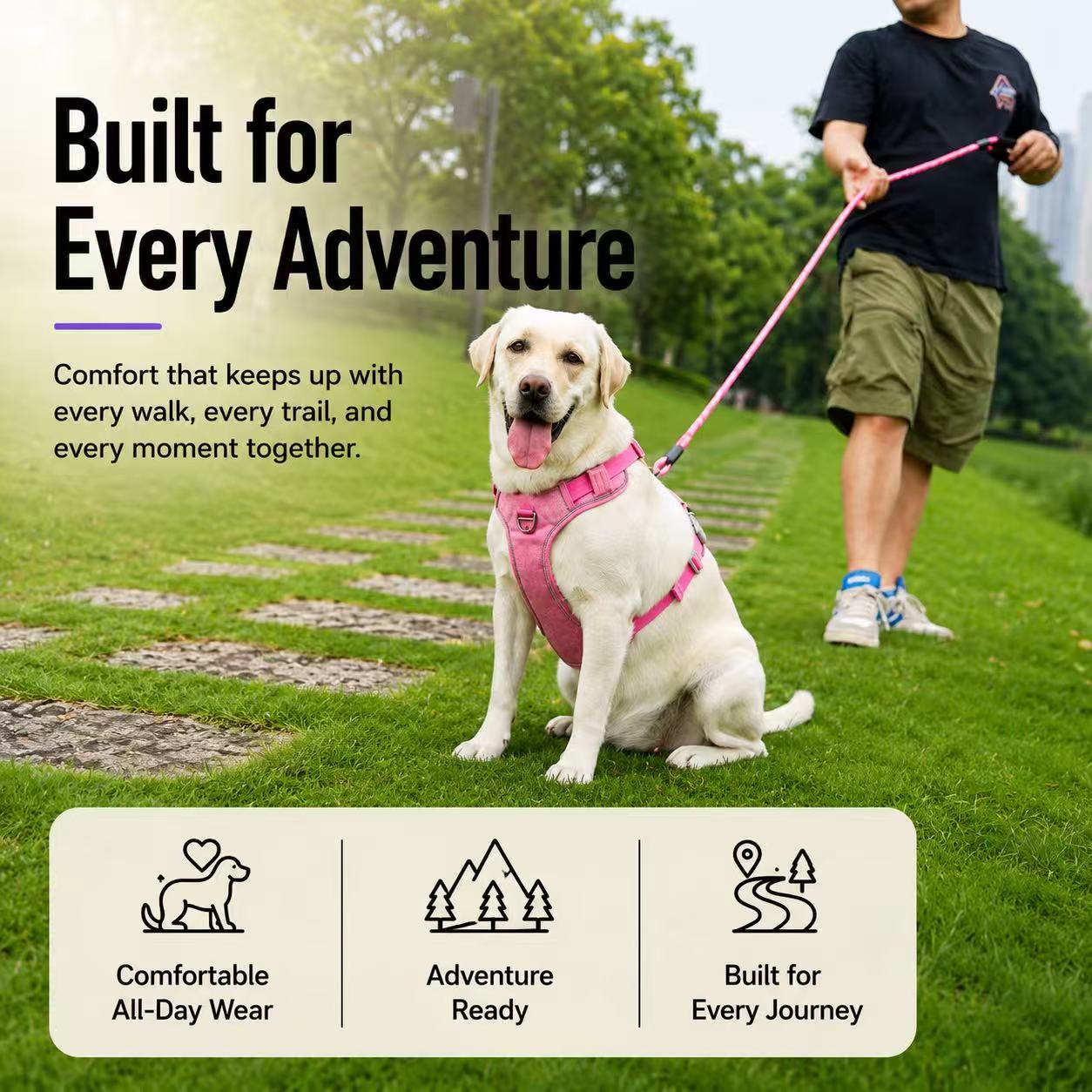PawWave No Pull Dog Harness with Hidden Tracking Tag Holder– Soft Padded Reflective Vest plus Car Safety Leash set perfectly for small to Large Dogs