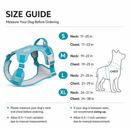 PawWave No Pull Dog Harness with Hidden Tracking Tag Holder– Soft Padded Reflective Vest plus Car Safety Leash set perfectly for small to Large Dogs