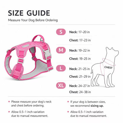 PawWave No Pull Dog Harness with Hidden Tracking Tag Holder– Soft Padded Reflective Vest plus Car Safety Leash set perfectly for small to Large Dogs