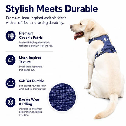 PawWave No Pull Dog Harness with Hidden Tracking Tag Holder– Soft Padded Reflective Vest plus Car Safety Leash set perfectly for small to Large Dogs