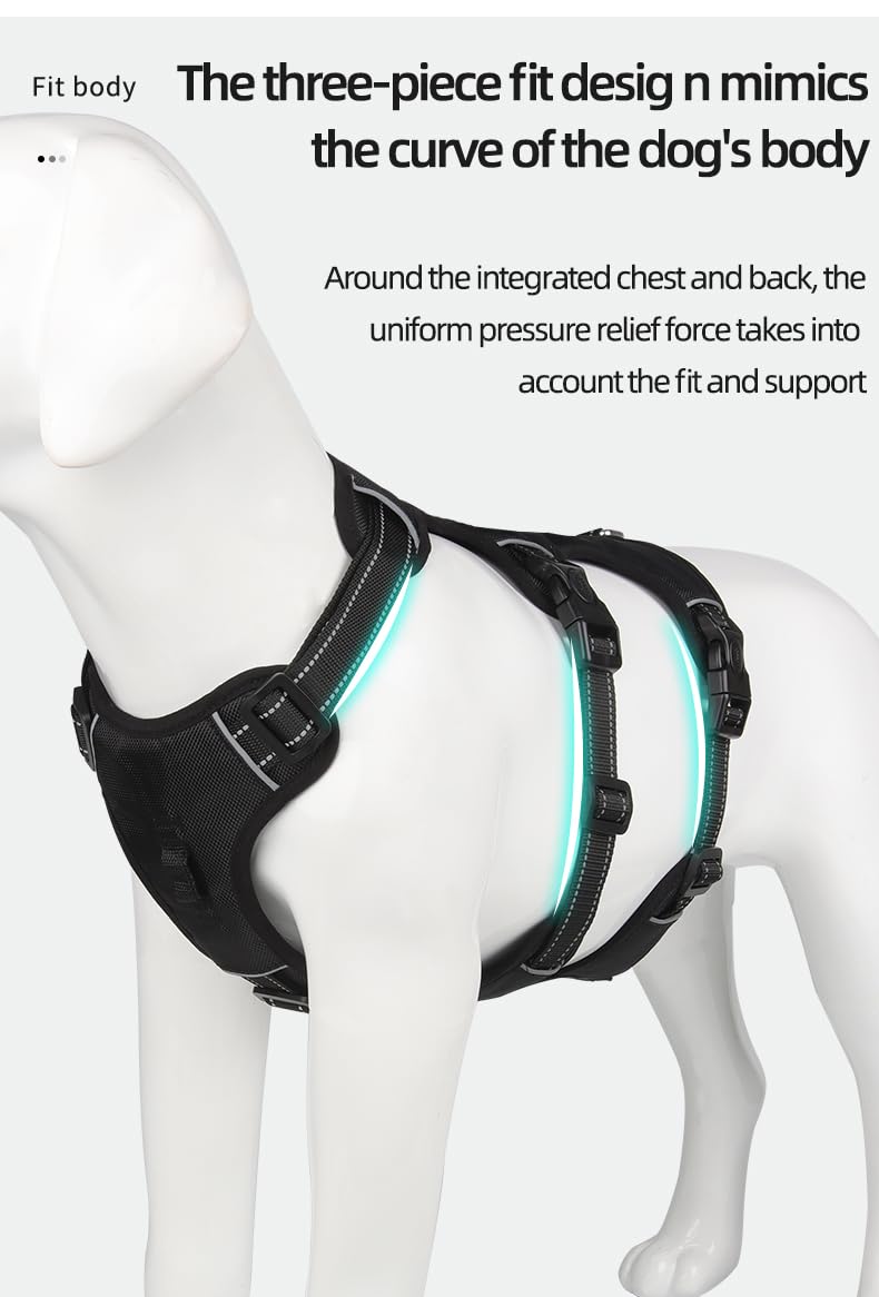 Heavy Duty No-Pull Dog Harness, Reflective Safety Vest, Escape-Proof Design for Medium & Large Dogs, Black