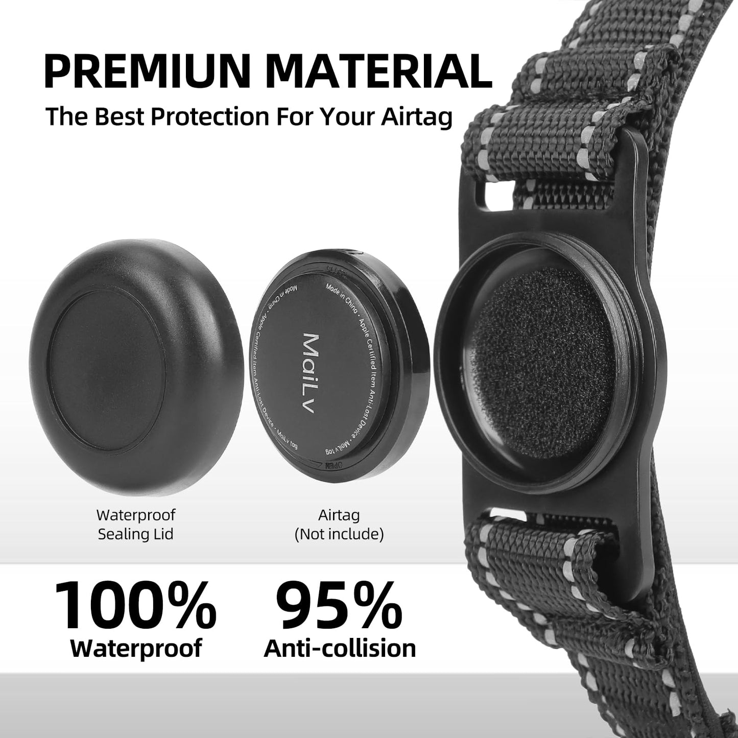 Dog Collar and Leash Set, Reflective with AirTag Holder, Padded Lining