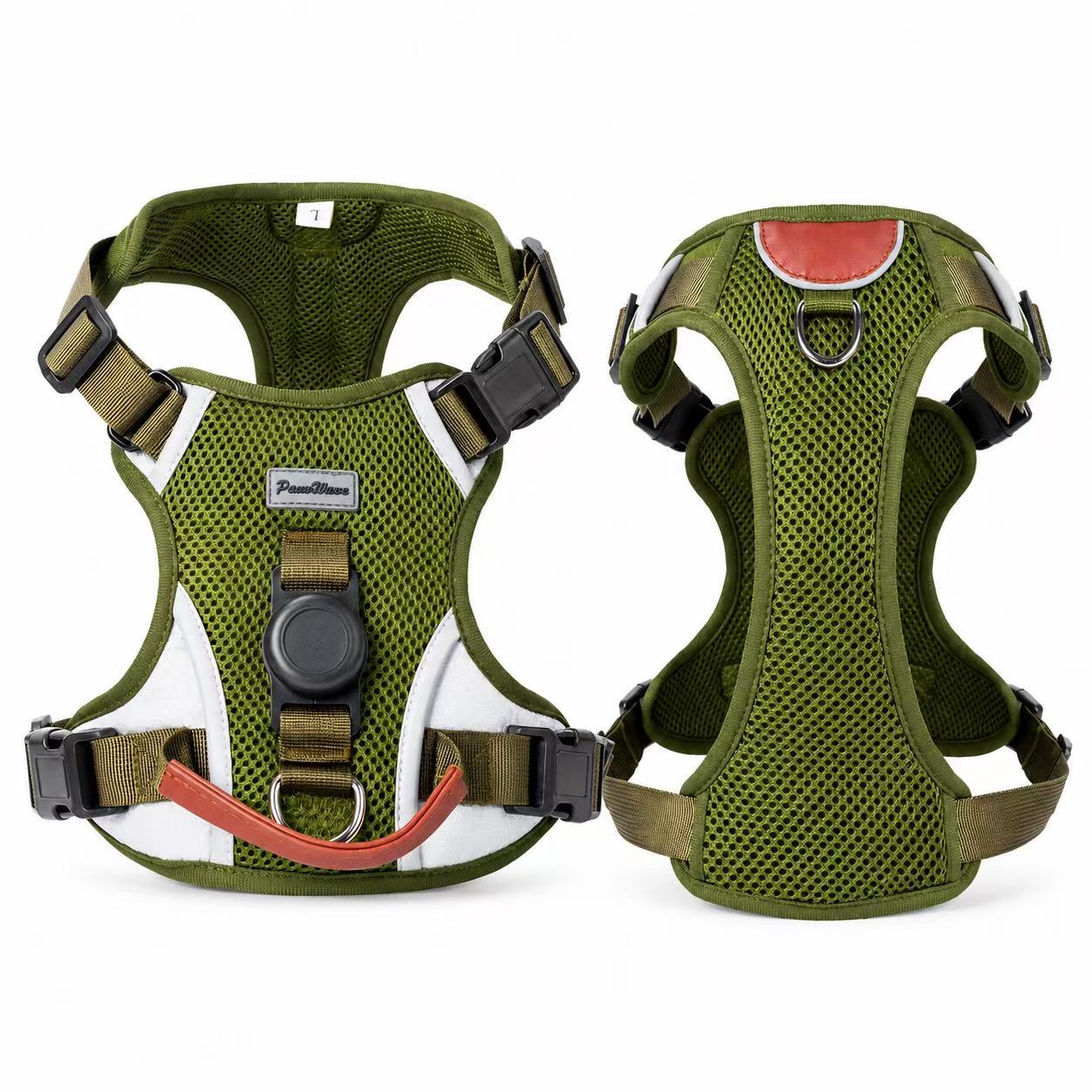 PawWave No-Pull Dog Harness with AirTag Holder adjustable dog vest plus Car safety leash set for small to large Dogs