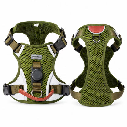 PawWave No-Pull Dog Harness with AirTag Holder adjustable dog vest plus Car safety leash set for small to large Dogs