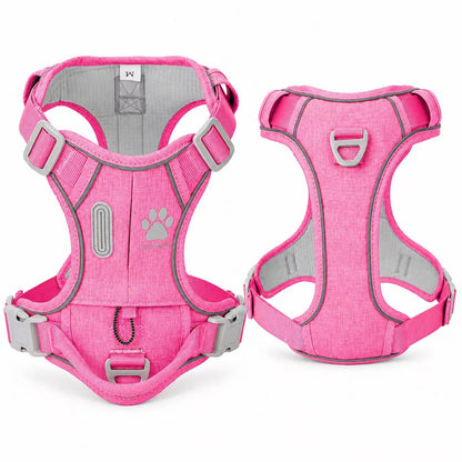 PawWave No Pull Dog Harness with Hidden Tracking Tag Holder– Soft Padded Reflective Vest plus Car Safety Leash set perfectly for small to Large Dogs