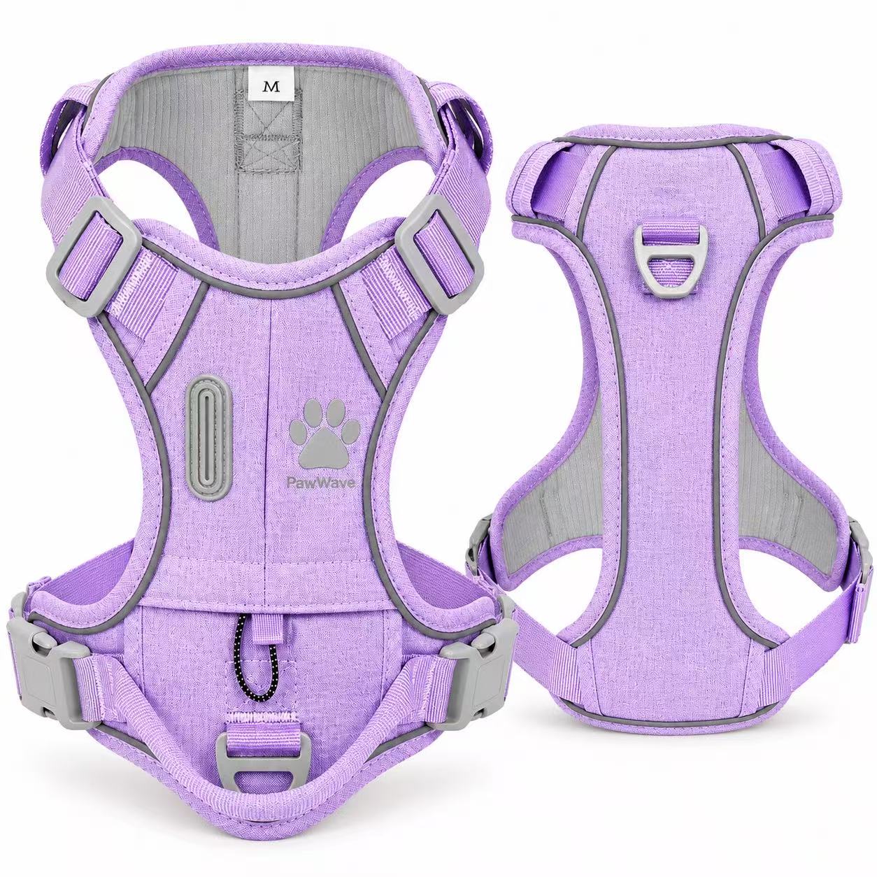 PawWave No Pull Dog Harness with Hidden Tracking Tag Holder– Soft Padded Reflective Vest plus Car Safety Leash set perfectly for small to Large Dogs