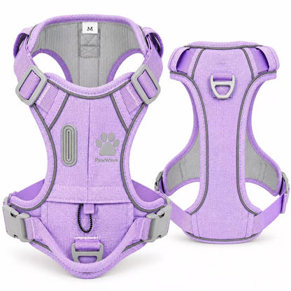 PawWave No Pull Dog Harness with Hidden Tracking Tag Holder– Soft Padded Reflective Vest plus Car Safety Leash set perfectly for small to Large Dogs