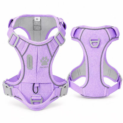 PawWave No Pull Dog Harness with Hidden Tracking Tag Holder– Soft Padded Reflective Vest plus Car Safety Leash set perfectly for small to Large Dogs