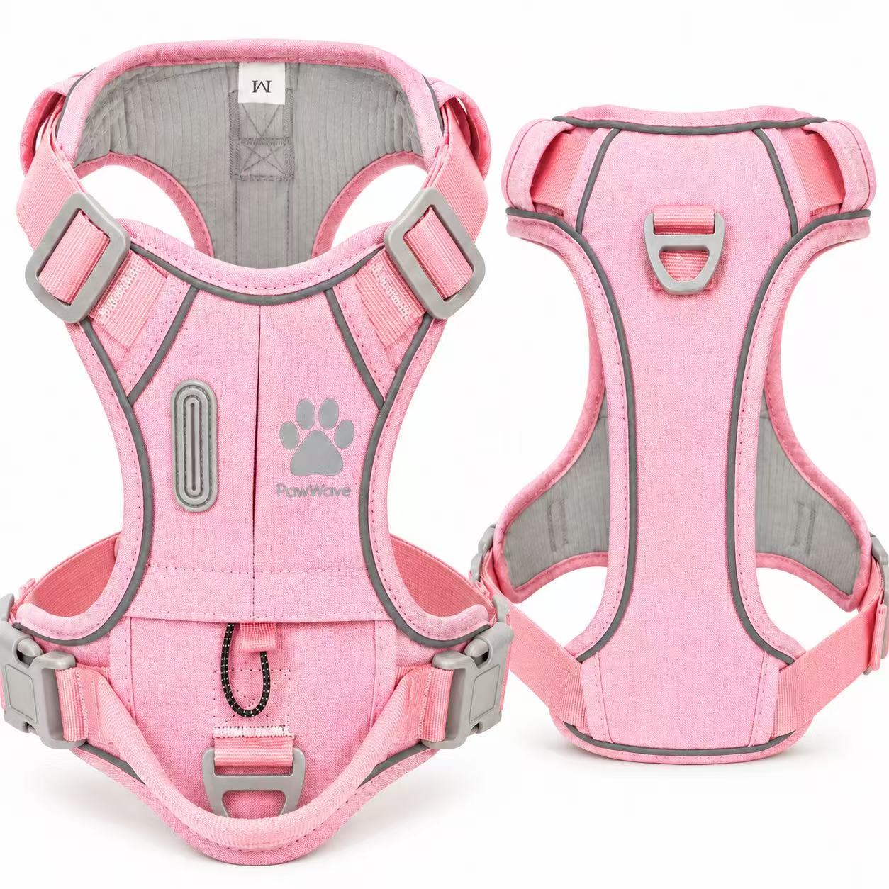 PawWave No Pull Dog Harness with Hidden Tracking Tag Holder– Soft Padded Reflective Vest plus Car Safety Leash set perfectly for small to Large Dogs