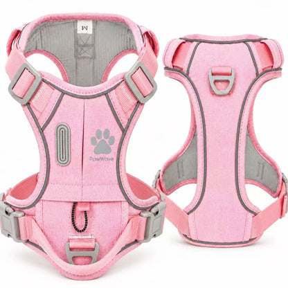 PawWave No Pull Dog Harness with Hidden Tracking Tag Holder– Soft Padded Reflective Vest plus Car Safety Leash set perfectly for small to Large Dogs