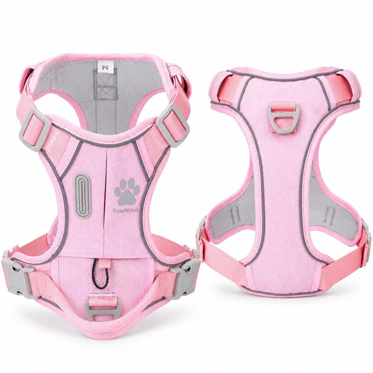 PawWave No Pull Dog Harness with Hidden Tracking Tag Holder– Soft Padded Reflective Vest plus Car Safety Leash set perfectly for small to Large Dogs