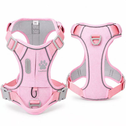 PawWave No Pull Dog Harness with Hidden Tracking Tag Holder– Soft Padded Reflective Vest plus Car Safety Leash set perfectly for small to Large Dogs