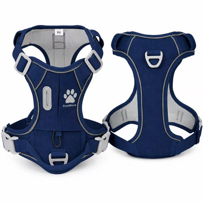 PawWave No Pull Dog Harness with Hidden Tracking Tag Holder– Soft Padded Reflective Vest plus Car Safety Leash set perfectly for small to Large Dogs