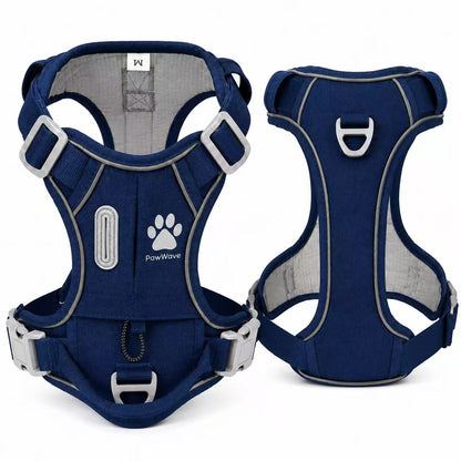 PawWave No Pull Dog Harness with Hidden Tracking Tag Holder– Soft Padded Reflective Vest plus Car Safety Leash set perfectly for small to Large Dogs