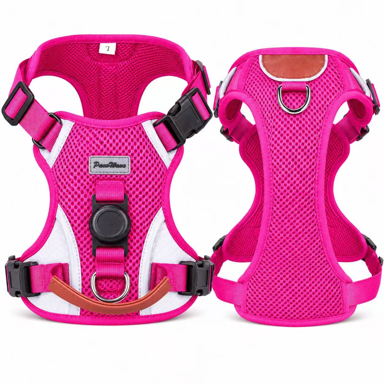 PawWave No-Pull Dog Harness with AirTag Holder adjustable dog vest plus Car safety leash set for small to large Dogs
