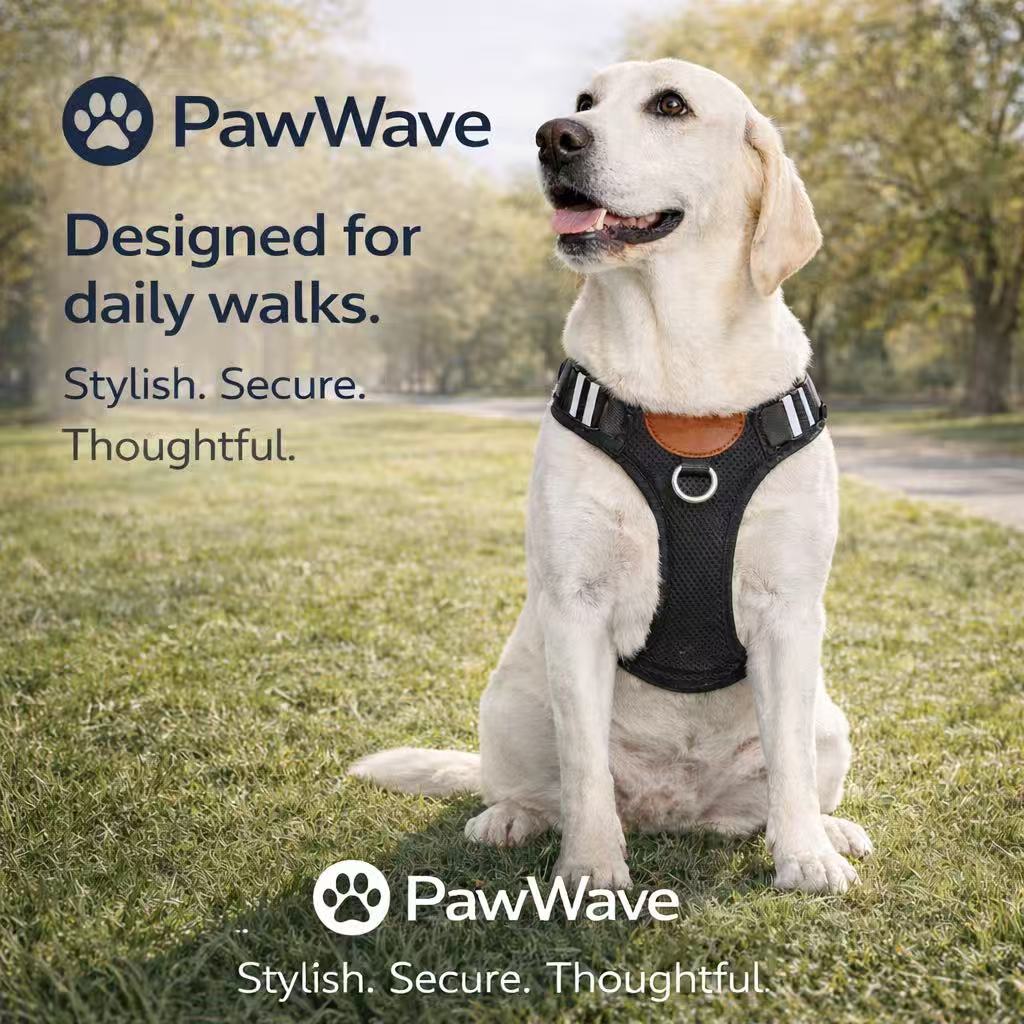 PawWave No-Pull Dog Harness with AirTag Holder adjustable dog vest plus Car safety leash set for small to large Dogs