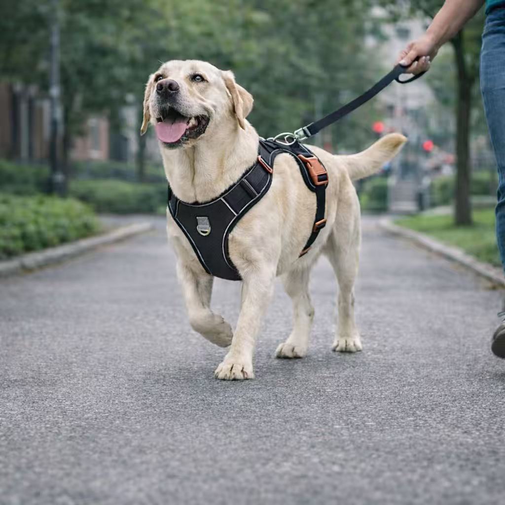 PawWave No pull Denim Dog Harness with Car Safety Leash set for daily stylish walks for small to Large Dogs