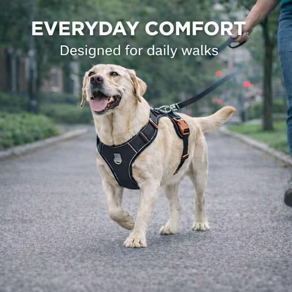 PawWave No pull Denim Dog Harness with Car Safety Leash set for daily stylish walks for small to Large Dogs