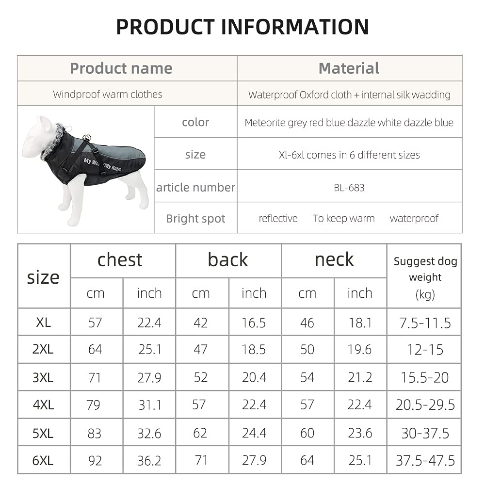 Waterproof Dog Winter Coat with Fur Collar, Reflective Details, Adjustable Straps, Black
