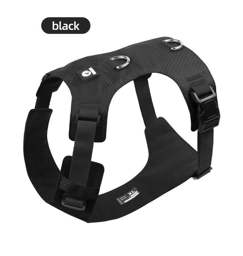 Heavy Duty Dog Harness, No Pull Design, Adjustable with D-Rings, Oxford Material, Black