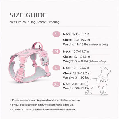 PawWave No Pull Dog Harness with Hidden Tracking Tag Holder– Soft Padded Reflective Vest plus Car Safety Leash set perfectly for small to Large Dogs