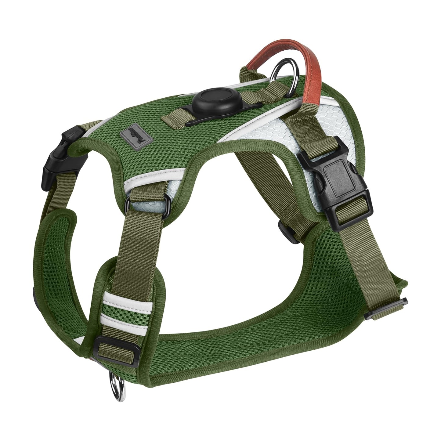 PawWave Dog Harness with GPS Tracker Holder, No-Pull Reflective Vest, Three Secure Buckles, Black