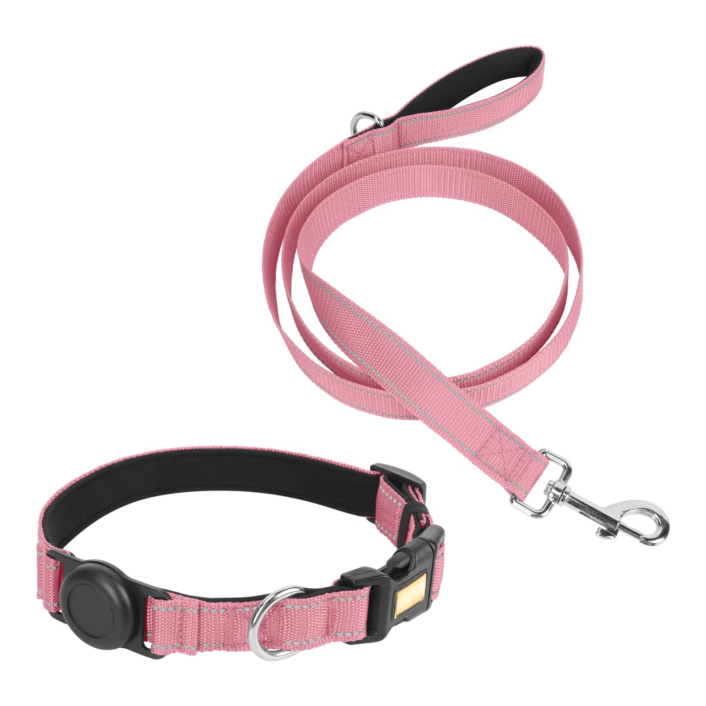 Dog Collar and Leash Set, Reflective with AirTag Holder, Padded Lining