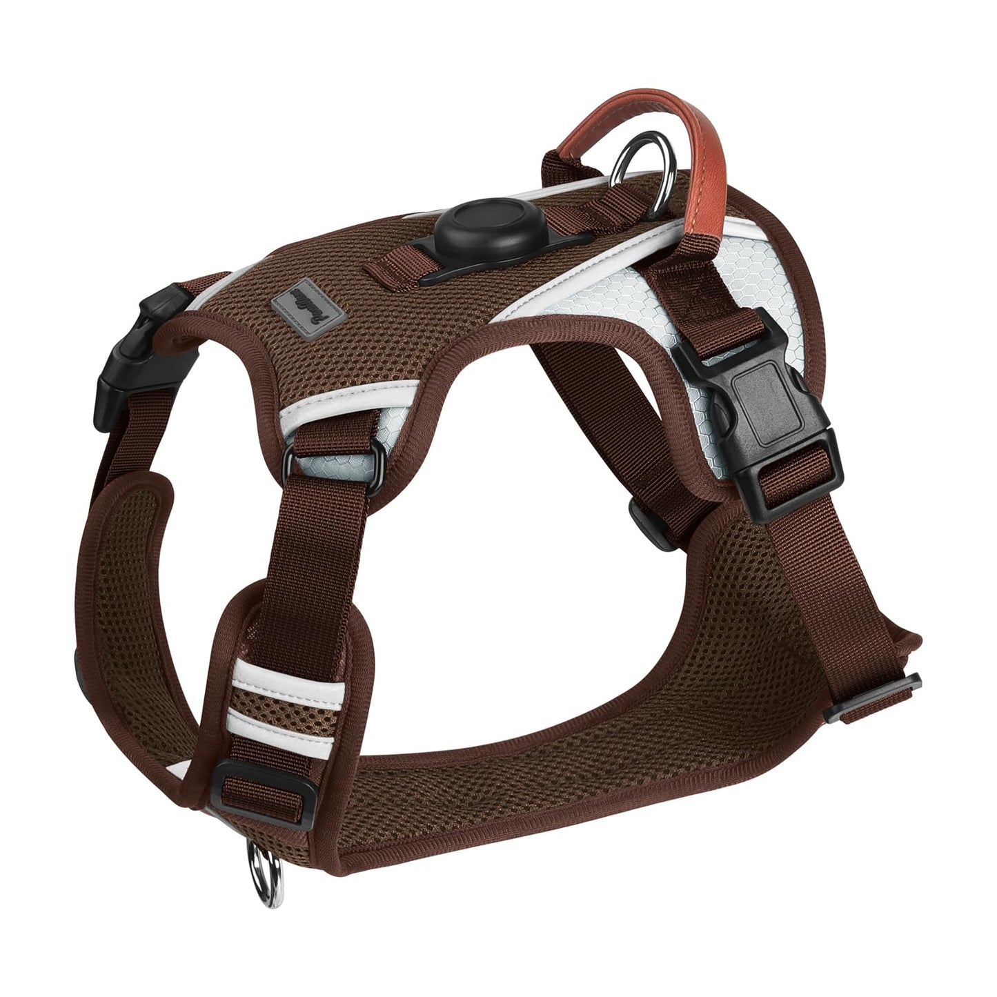 PawWave Dog Harness with GPS Tracker Holder, No-Pull Reflective Vest, Three Secure Buckles, Black