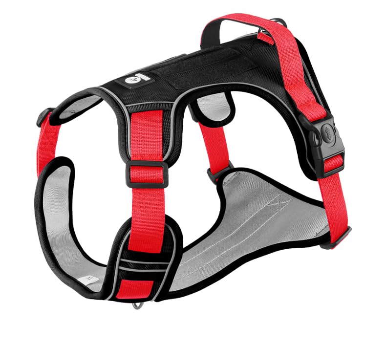 PawWave Tactical Dog Harness, Military-Style Working Dog Vest, Medium/Large Breeds, Black/Red