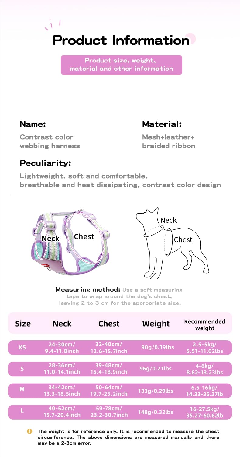 PawWave H Shape Dog Harness for Small and Medium Dogs, No Pull &, Escape-proff, Soft Mesh Vest, Adjustable Fit, Bright Yellow/Cream Blue/Sakura Pink,/Violet, XS-L