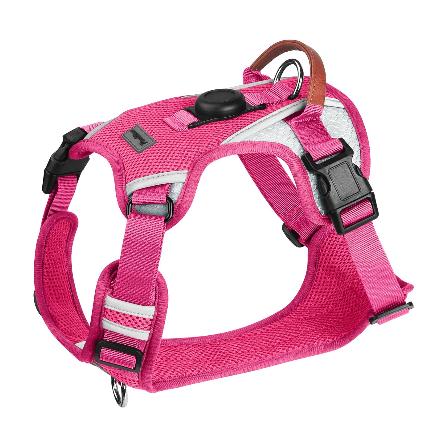 PawWave Dog Harness with GPS Tracker Holder, No-Pull Reflective Vest, Three Secure Buckles, Black