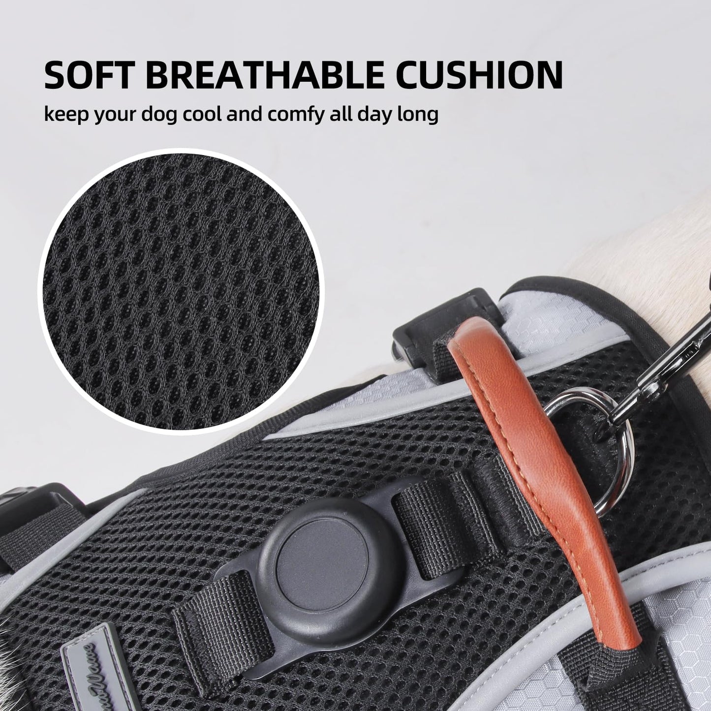 PawWave Dog Harness with GPS Tracker Holder, No-Pull Reflective Vest, Three Secure Buckles, Black